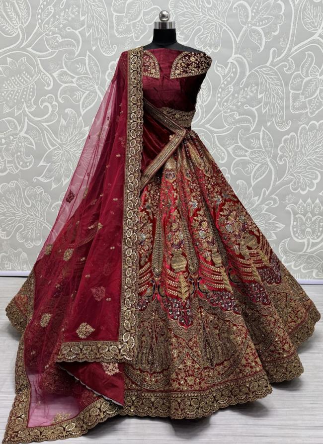 Velvet Red  Embroidery Work Lehenga Choli